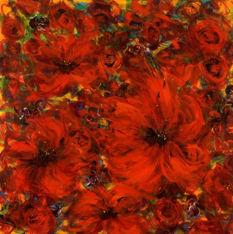 Red flower impression, 100x100