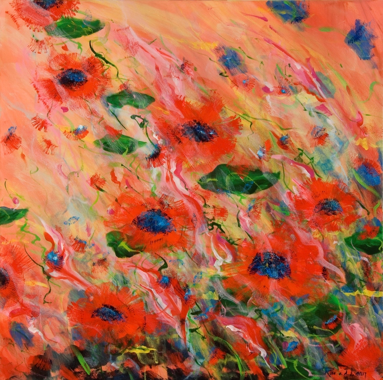 Floating red flowers, 100x100