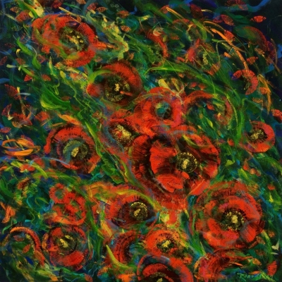 Floating flowers in the dark, 100x100