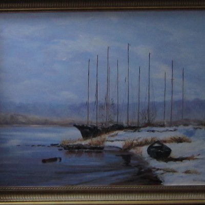 Winter aan de rivier, 70 x 90 cm