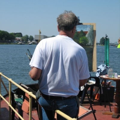 Buiten schilderworkshop op de boot