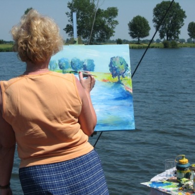 Buiten schilderworkshop op de boot